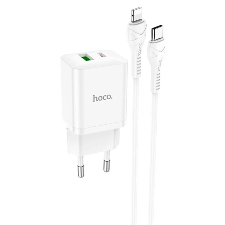 Мережевий зарядний пристрій HOCO N28 PD20W / QC3.0 cable Type-C to Lightning White