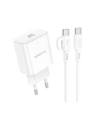 Мережевий зарядний пристрій BOROFONE BA81A single port PD20W / QC3.0 Cable Type-C to Type-C, White