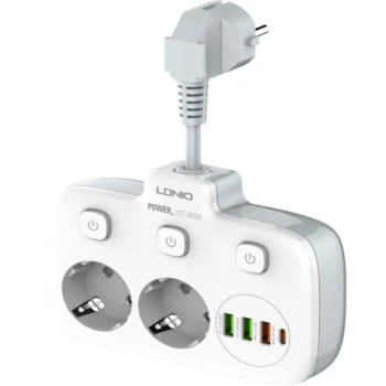 Подовжувач мережі LDNIO SE2435 2 EU ports /1 PD/1 QC/2 auto ID, White