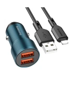 Автомобильное зарядное устройство  Borofone BZ19 Wisdom Lightning 2.4A 12W, Sapphire blue