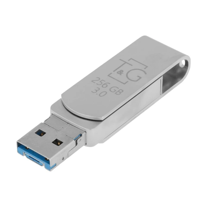 USB флешка OTG T&G 256gb 3&1 Lightning / micro-USB, Steel