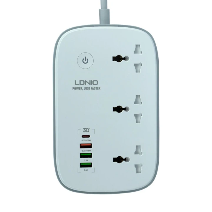 Мережевий Подовжувач LDNIO SCW3451 3 ports/PD/3USB/1 QC 3.0/1 Type-C/WiFi, White