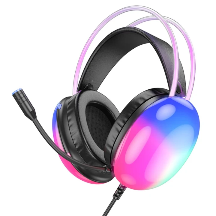 Ігрові дротові навушники Hoco W109 Rich USB 3.5mm з RGB-підсвічуванням 2m, Black