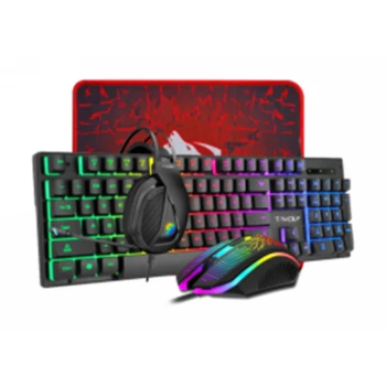 Игровой комплект 4-in-1 T-Wolf TF-400 (клавиатура, мышь, наушники, коврик), Black
