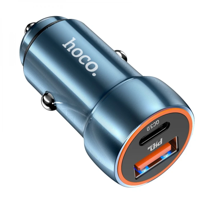 Автомобильное зарядное устройство Hoco Z46A Type-C PD20W USB QC3.0 3A без кабеля, Sapphire blue