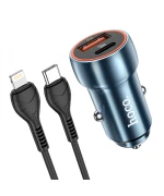Автомобильное зарядное устройство Hoco Z46A Type-C PD20W USB QC3.0 3A Type-C to Lightning 1m, Sapphire blue