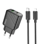 Мережний зарядний пристрій Hoco CS23A USB / USB PD / QC 30W + Type-C to Lightning, Black