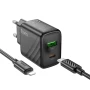 Мережний зарядний пристрій Hoco CS23A USB / USB PD / QC 30W + Type-C to Lightning, Black