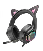 Ігрові дротові навушники Hoco W107 Cute Cat Ear Mini-Jack 3.5мм, Pink