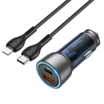 Автомобильное зарядное устройство Hoco NZ8 Sprinter 43W PD25W+QC3.0 Type-C to Lightning, Blue