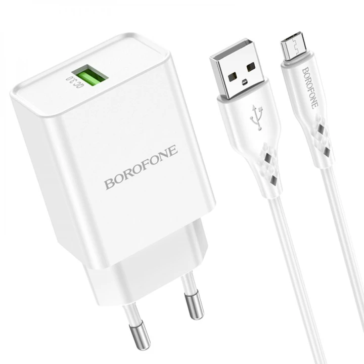 Сетевое зарядное устройство Borofone BN5 18W QC3.0 Micro, White