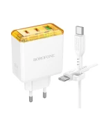 Сетевое Зарядное Устройство Borofone BAS34A Type-C / USB QC3.0 PD65W cable Type-C to Type-C, White