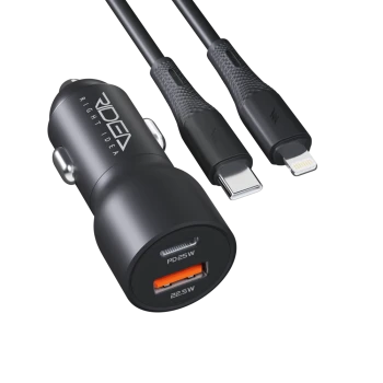 Автомобільний зарядний пристрій Ridea RCC-47115 QPow Pro USB / Type-C 47.5W cable Type-C to Lightning, Black