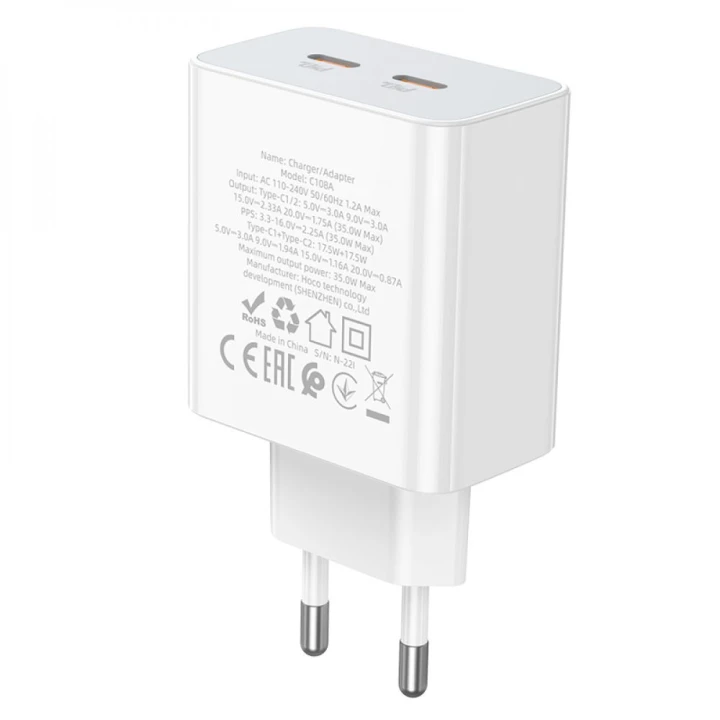 Сетевое Зарядное Устройство Hoco C108A Leader PD35W / QC3.0, White