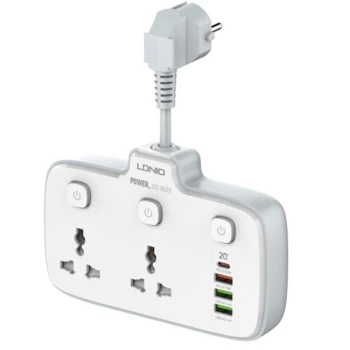 Мережевий Подовжувач LDNIO SC2413 2 universal ports /1 PD/1 QC/2 auto ID, White