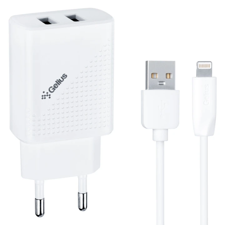 Сетевое зарядное устройство Gelius Pro Vogue GP-HC011 2USB 2.4A cable Lightning, White