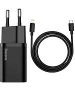 Мережевий зарядний пристрій Baseus Super Silicone TZCCSUP-B01 1Type-C + Cable Type-C to Lightning 20W,  Black