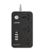 Подовжувач мережевий LDNIO SC3412 3 USB 1 Type-C, 3 розетки 2 м, Black-Grey