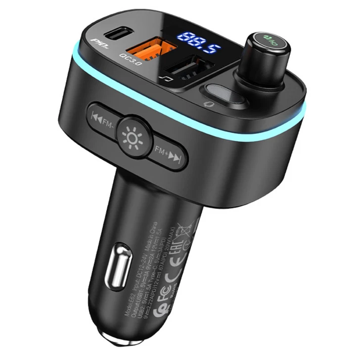 FM-модулятор (трансмиттер) – автомобильное зарядное устройство Hoco E62 QC3.0 18W PD20W Led, Black