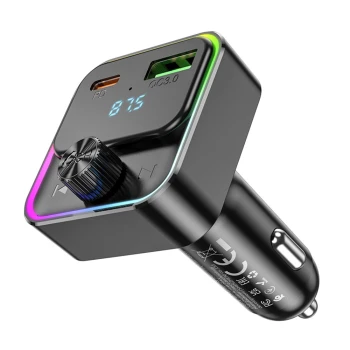 Автомобільний зарядний пристрій з FM модулятором Hoco E81 QC3.0 PD30W, Black