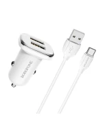 Автомобільний зарядний пристрій Borofone BZ12 2USB 2.4A кабель Type-C 2.4A, White