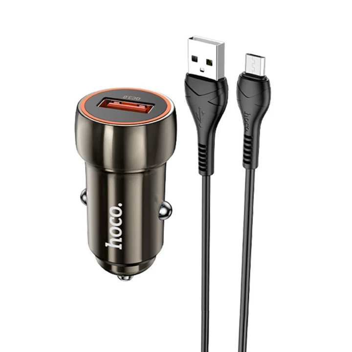 Автомобільний зарядний прситрій Hoco Z46 Blue shield QC3.0 18W кабель microUSB, Grey