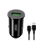 Автомобильное зарядное устройство XO TZ12 USB QC3.0 2.1A 18W cable USB-MicroUSB, Black