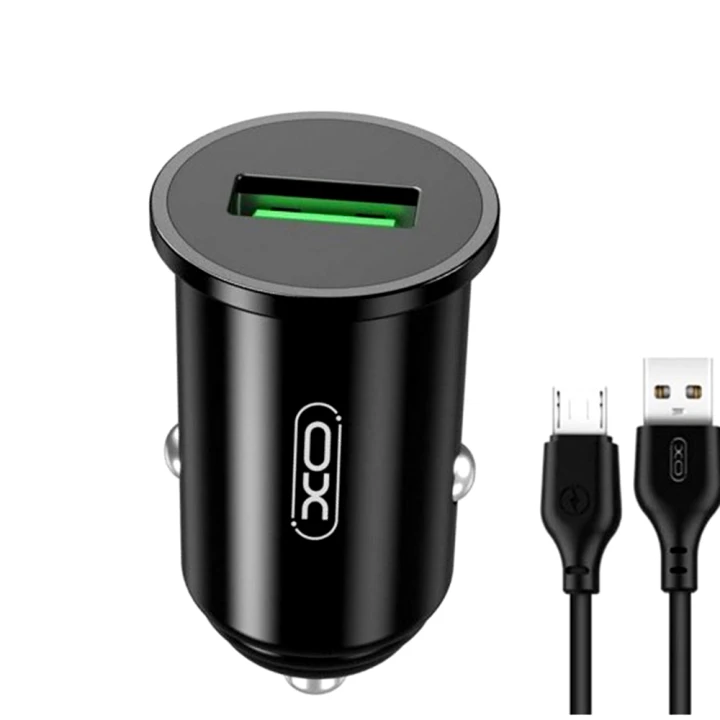 Автомобильное зарядное устройство XO TZ12 USB QC3.0 2.1A 18W cable USB-MicroUSB, Black