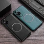 Кожаный чехол - накладка Leather Hybrid Case для Huawei P60 / P60 Pro с металлической вставкой черный