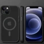 Матовый чехол - накладка Magsafe TPU+PC для Apple iPhone 15 Plus с металлическими кнопками серый