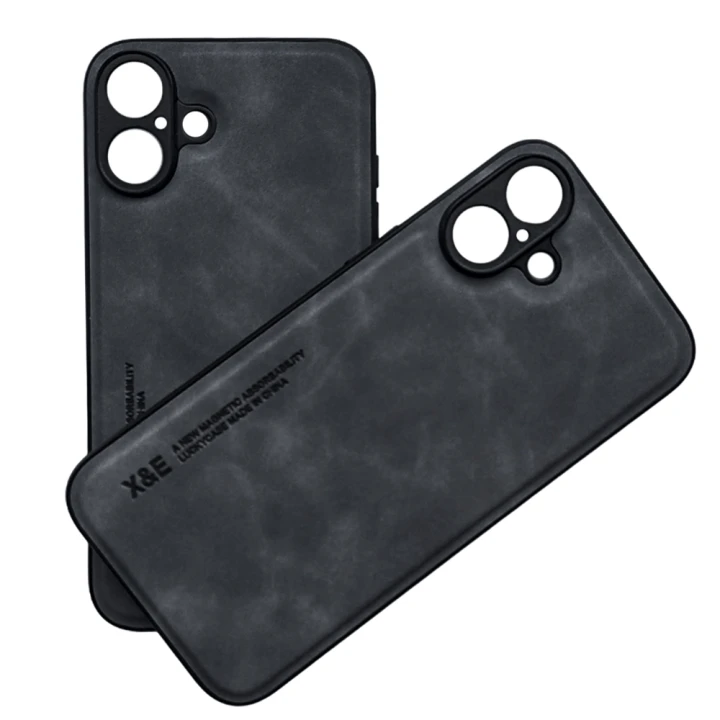 Шкіряний чохол - накладка X&E для iPhone 16 Plus з металевою вставкою