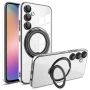 Силиконовый чехол накладка Clear Case для Samsung Galaxy S24 с металлическим кольцом держателем и защитой для камеры зелёный