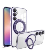Силиконовый чехол накладка Clear Case для Samsung Galaxy S25 Plus с металлическим кольцом держателем и защитой для камеры