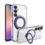Силиконовый чехол накладка Clear Case для Samsung Galaxy S25 с металлическим кольцом держателем и защитой для камеры черный