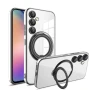 Силиконовый чехол накладка Clear Case для Samsung Galaxy S25 с металлическим кольцом держателем и защитой для камеры черный