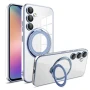 Силиконовый чехол накладка Clear Case для Samsung Galaxy S25 с металлическим кольцом держателем и защитой для камеры черный