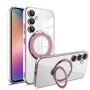 Силиконовый чехол накладка Clear Case для Samsung Galaxy S25 с металлическим кольцом держателем и защитой для камеры черный