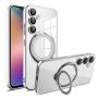 Силиконовый чехол накладка Clear Case для Samsung Galaxy S25 с металлическим кольцом держателем и защитой для камеры черный