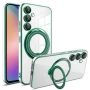 Силиконовый чехол накладка Clear Case для Samsung Galaxy S25 с металлическим кольцом держателем и защитой для камеры черный