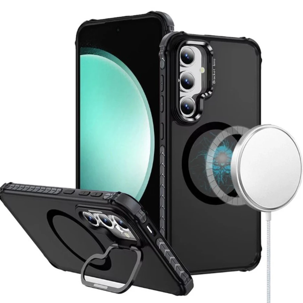 Матовий чохол – накладка Dual Color Camera Stand для Samsung Galaxy S24 FE чорний
