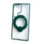 Силіконовий чохол накладка Clear Case для Samsung Galaxy S25 Ultra з металевим кільцем тримачем та захистом для камери зелений