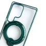 Силіконовий чохол накладка Clear Case для Samsung Galaxy S25 Ultra з металевим кільцем тримачем та захистом для камери зелений