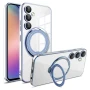 Силіконовий чохол накладка Clear Case для Samsung Galaxy S24 Plus з металевим кільцем тримачем та захистом для камери рожевий