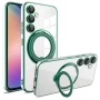 Силіконовий чохол накладка Clear Case для Samsung Galaxy S24 Plus з металевим кільцем тримачем та захистом для камери рожевий