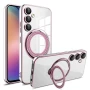 Силіконовий чохол накладка Clear Case для Samsung Galaxy S24 Plus з металевим кільцем тримачем та захистом для камери рожевий