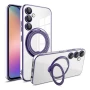 Силіконовий чохол накладка Clear Case для Samsung Galaxy S24 Plus з металевим кільцем тримачем та захистом для камери рожевий