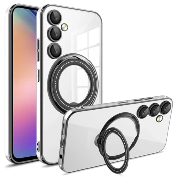 Силіконовий чохол накладка Clear Case для Samsung Galaxy S24 Plus з металевим кільцем тримачем та захистом для камери