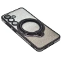 Силиконовый чехол накладка Glitter Case для Samsung Galaxy S24 Plus с металлическим кольцом держателем и защитой для камеры черный