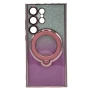 Силиконовый чехол накладка Glitter Case для Samsung Galaxy S24 Ultra с металлическим кольцом держателем и защитой для камеры голубой