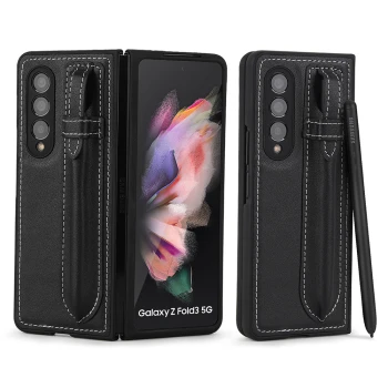 Шкіряний чохол-накладка Pola Pen Holder для Samsung Galaxy Fold3, Black